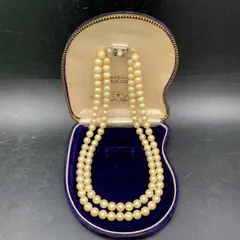 S368 チャタニ アコヤ真珠 2連ネックレス 約7.4?珠 クリーム系 ボリューム パールネックレス 冠婚葬祭 金具SILVER刻印 茶谷