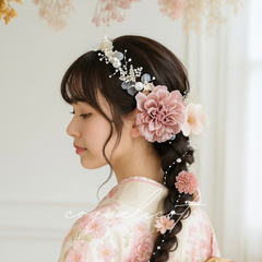 【coquelicot】卒業式　成人式 髪飾り ピンク パールカチューシャ付 ヘッドパーツ コクリコ