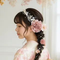 【coquelicot】卒業式　成人式 髪飾り ピンク パールカチューシャ付 ヘッドパーツ コクリコ