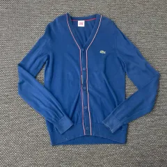 ラコステ ブルー Vネック コットン ニット カーディガン