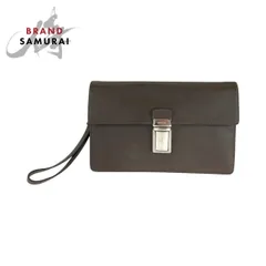 美品 PRADA プラダ サフィアーノ 三角ロゴプレート ブラウン シルバー金具 レザー クラッチバッグ セカンドバッグ メンズ 501509【中古】