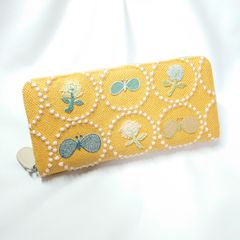 受注製作】刺繍4 イエロー タンバリン 本革ギャルソン長財布 ミナ