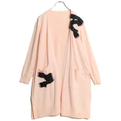 ローズティアラ★リボンが可愛い♪ ロングカーディガン ボタンレス 大きいサイズ42 薄ピンク系 z16425