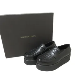 美品 BOTTEGA VENETA ボッテガヴェネタ イントレチャートレザー 厚底 コインローファー シューズ 36 約23cm ブラック レディース 古着 中古 USED