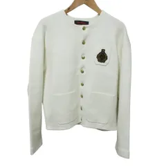 美品 クリーニング済 CABaN キャバン コットンカシミヤ エンブレムクルーネックカーディガン S ホワイト レディース 古着 中古 USED