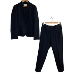 美品 UNITED ARROWS ユナイテッドアローズ ノーカラージャケット スラックス パンツ スーツ セットアップ サイズ38/40 ネイビー レディース 古着 中古 USED