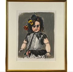 小松崎邦雄「フランス人形」リトグラフ 6号 直筆サイン 物故巨匠 一水