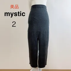 美品 mystic ZIPニットタイトスカート ロングスカート タイトスカート リブニット スリット ハイウエスト スタイルアップ 秋冬 ニットスカート チャコールグレー レディース 2