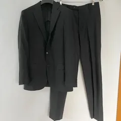 【美品】アオキ　LES MUES メンズ　ウォッシャブル　洗えるスーツ　セットアップ　ツーパンツ　Y8  ブラックフォーマル　シャドーストライプ　ウール