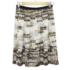 インディヴィ INDIVI スカート フレア ひざ丈 シフォン 総柄 38 白 ホワイト