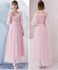 ★M ピンク ロングドレス ブライズメイド服 花嫁 花嫁の介添えドレス 忘年会 宴会 パーティー  スレンダーライン 結婚式 結婚式 二次会 パーティー 演奏会 発表会 披露宴 da675c0