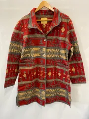 ピB56⚫︎UPCOUNTRYbyDUMONDE⚫︎アップカントリーバイデュモンド⚫︎ウールジャケット⚫︎ネイティブ柄⚫︎メタルボタン⚫︎コンチョ⚫︎インディアン⚫︎sizeL⚫︎赤xグレーxベージュ