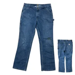 ジーパン カーハート 極太 リラックスフィット ロゴ ブルー ジーンズ XL メンズ 古着 デニム パンツ