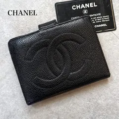 CHANEL シャネル キャビアスキン 二つ折り財布 ココマーク ブラック レザー コンパクトウォレット デカココ ギャランティーカード付き