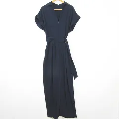 ザラ ZARA オールインワン ロンパース 半袖 ベルト付き ロールアップ M ネイビー 2157/035 kz13611