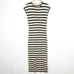 ザラ ZARA ノースリーブ ニット ワンピース マキシ丈 M アイボリー ブラック ボーダー 8779/158 kz13612