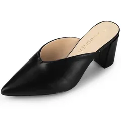 Allegra K ミュール サンダル チャンキーヒール かかとなし 前ふさがり ポインテッドトゥ レディース ブラック 25.5 cm