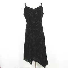 コムサイズム COMME CA ISM ベロア キャミソール ワンピース ロング丈 レーヨン M ブラック 花柄 kz13633