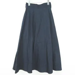 サルーン saloon ロング フレア スカート 綿 36 ネイビー kz13640