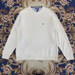 (XL) 90s トミーヒルフィガー Tommy Hilfiger コットンニット (アイボリー)