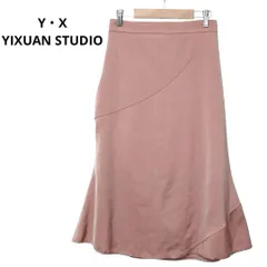 Y・X ピンクロング 膝丈スカート サテン風 フレア 上品