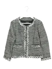 マダムジョコンダ MADAM JOCONDE ラピーヌ ノーカラー ジャケット ツイード 42 ブラック 黒 アウター 上着のサムネイル