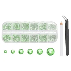 uxcell 丸いフラットバックラインストーンセット ネイルアートメイクアップクラフトファブリックDIY装飾用の6サイズガラスフラットバック水晶ダイヤモンド ピンセットとピッ キングペン付き 緑