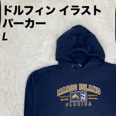 プルオーバーパーカー フード ドルフィンイラスト フロリダロゴ ネイビー Lサイズ メンズ 男女兼用