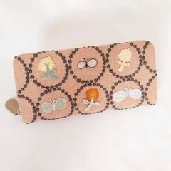 受注製作】刺繍8ライトピンク タンバリン 本革ギャルソン長財布 ミナ