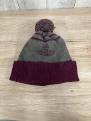 Vivienne Westwood ヴィヴィアンウエストウッド  オーブボンボンニット帽 ビーニー ニットキャップ グレー/ワインレッド  平塚店　衣料品