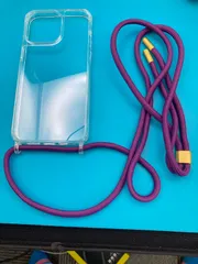 iPhone14 Pro Max対応 ショルダー付きクリアケース パープルストラップ