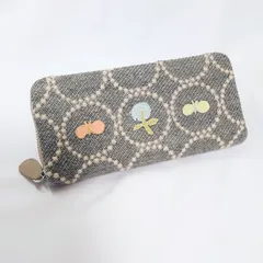 【受注製作】刺繍３つ・タンバリン グレー×ベージュ 本革長財布 ミナペルホネン