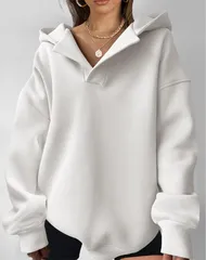 【ホワイト】レディース パーカー フーディー オーバーサイズ 無地 あったか フード付き シンプル ゆったり きれいめ 体型カバー 大人カジュアル 春 秋 冬 韓国風
