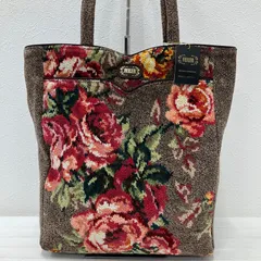 6546　良品　FEILER フェイラー　ロザリウム　シュニール織り　タオル地　トートバッグ　肩がけ　ハンドバッグ　縦型　花柄　フラワー　薔薇　ブラウン　茶　ロザリウムシリーズ　タグあり