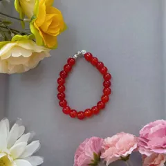 レッドビーズブレスレット（16cm）／ハンドメイド・シンプル・留め具付き