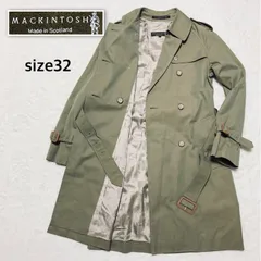 ■本国タグ■MACKINTOSH  マッキントッシュ　ダブルトレンチコート　ミドル〜ロング　size32(M相当) スコットランド製　グリーン系オリーブカーキ　ベルト　ベルテッド　裏地あり　秋冬　八木通商　コットン100% レディース　定番　高級
