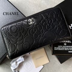 CHANEL カメリア ラウンドファスナー 長財布 ブラック ウォレット