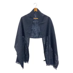 【美品】  DRAKE'S / ドレイクス | ウール シルク ドット リバーシブル フリンジ ストール ユニセックス | ネイビー