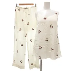 ジェラートピケ gelato pique セットアップ ルームウェア ナイトウェア パジャマ キャミソール パンツ カップ付き イージー ダークチェリー柄 F 白 ホワイト /NU