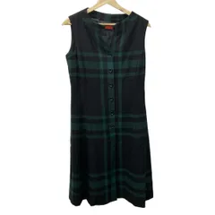 ヨークランド ワンピース サイズ11AR M レディース美品  - 黒×ダークグリーン スタンドカラー/ノースリーブ/ロング/チェック柄/前開き/冬