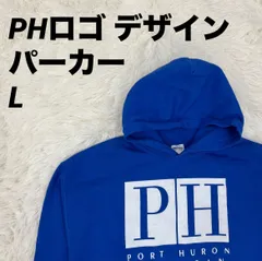 プルオーバーパーカー フード PHロゴデザイン ブルー Lサイズ メンズ 男女兼用