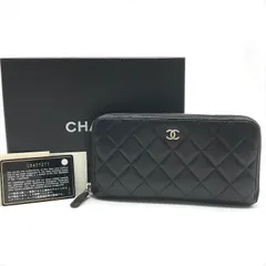 良品 CHANEL シャネル マトラッセ ラムスキン ココマーク ラウンドファスナー 長財布 ウォレット ブラック レディース 箱付き m15154