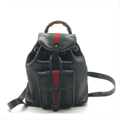 良品 GUCCI グッチ バンブー レザー シェリー リュック バッグ ブラック ブランド レディース かばん Bag ファッション 鞄 r305