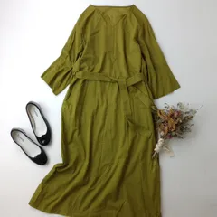 ◯human woman ヒューマンウーマン ボタニカルダイワンピース ロング コットン 綿 100％ M カーキ系 グリーン系(101Y＋8243)26N☆