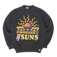 フェニックスサンズ PHOENIX SUNS 90s 90年代 プリントスウェット MADE IN USA アメリカ製 珍品 NBA オフィシャル ヴィンテージ 古着 メンズ スウェット トレーナー ブラック 黒 L【中古】