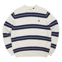 チャップス CHAPS 00s 2000年代 マルチボーダー柄 コットンニット ロゴ刺繍 USA ヴィンテージ アメリカ 古着 メンズ ニット セーター ホワイト ネイビー グレー L【中古】