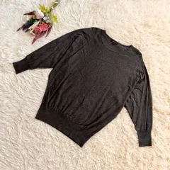 『Reflect』リフレクト　七分袖ニット　セーター　絹　シルク　カシミヤ　リブ編み　クルーネック　薄手　ゆったりシルエット　ワールド　グレー(M)