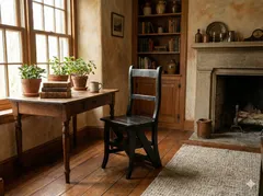 【多機能アンティーク風】2WAY仕様 ライブラリーステップスツール (ラダーチェア)                                             在庫No.i-00025