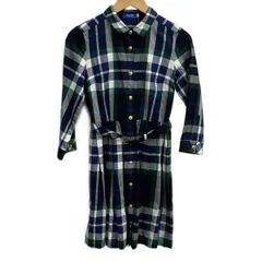 ブルーレーベルクレストブリッジ ワンピース サイズ38 M レディース美品  - ネイビー×ダークグリーン×マルチ 長袖/ロング/チェック柄