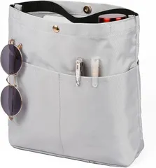 Lelotte バッグインバッグ 小さめ 縦型 自立 ショルダー付2WAY仕様インナーバッグ 軽量 リュック トートバッグ用 仕切り 整理 (パールグレー)